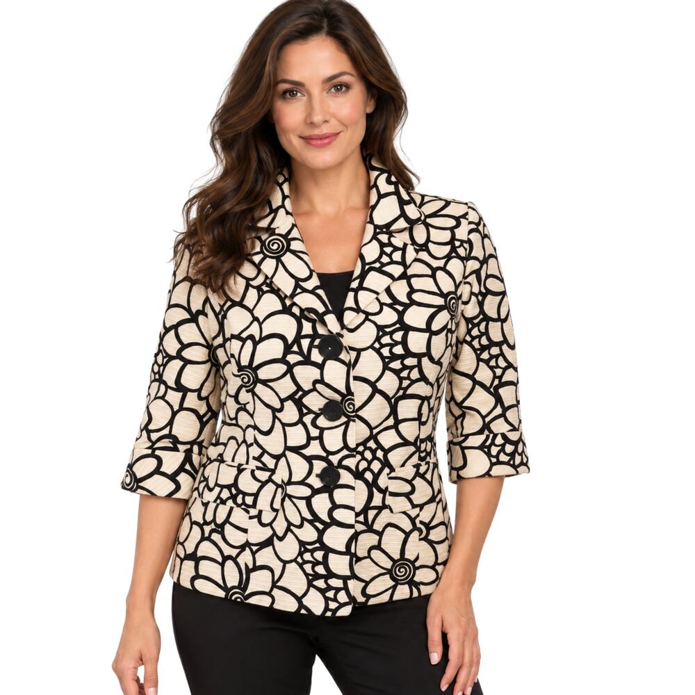 Jones New York Floral Embroidered Blazer in Black Ivory Jacket